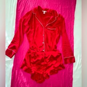 Victoria’s Secret red long sleeve ruffle short PJ set